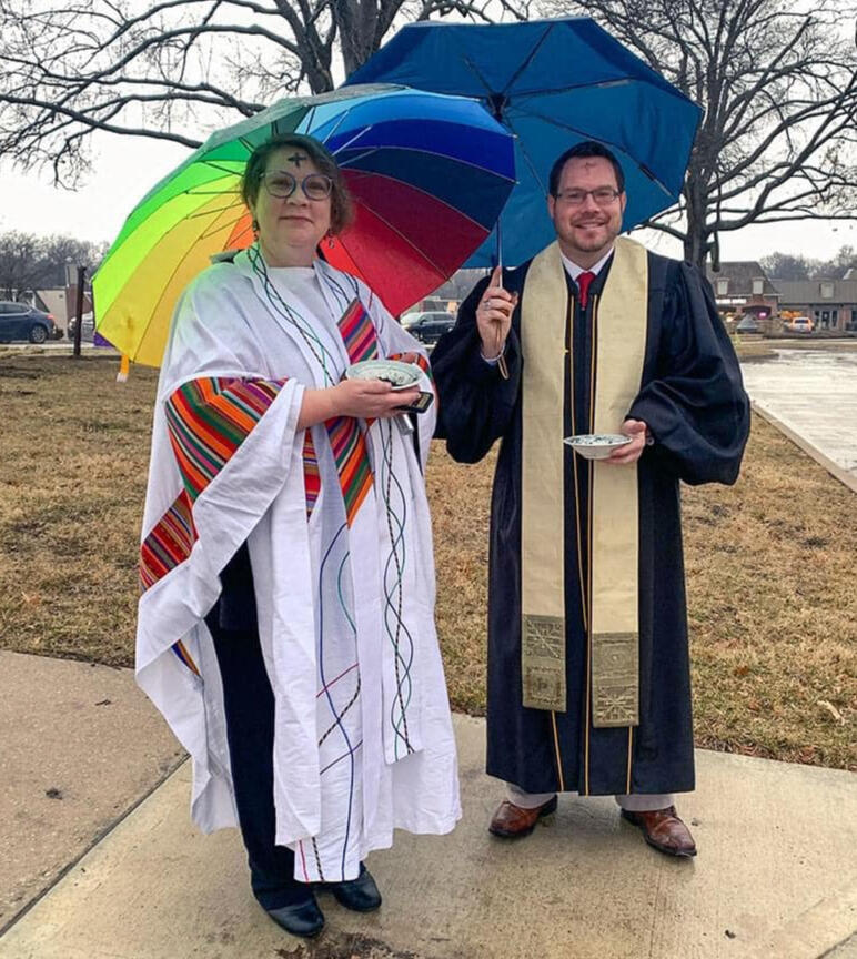 With Rev. Kelly Hansen at "Drive Thru Ash Wednesday," Colonial Church in Prairie Village, KS With Rev. Kelly Hansen at "Drive Thru Ash Wednesday," Colonial Church in Prairie Village, KS